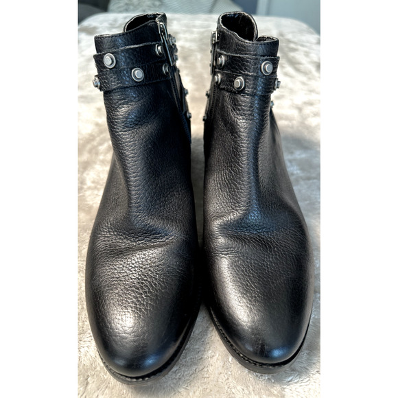 Halogen Black Leather Studded Strap Detail Side Zip Biker Ankle Boots Size 8.5 - Picture 1 of 8